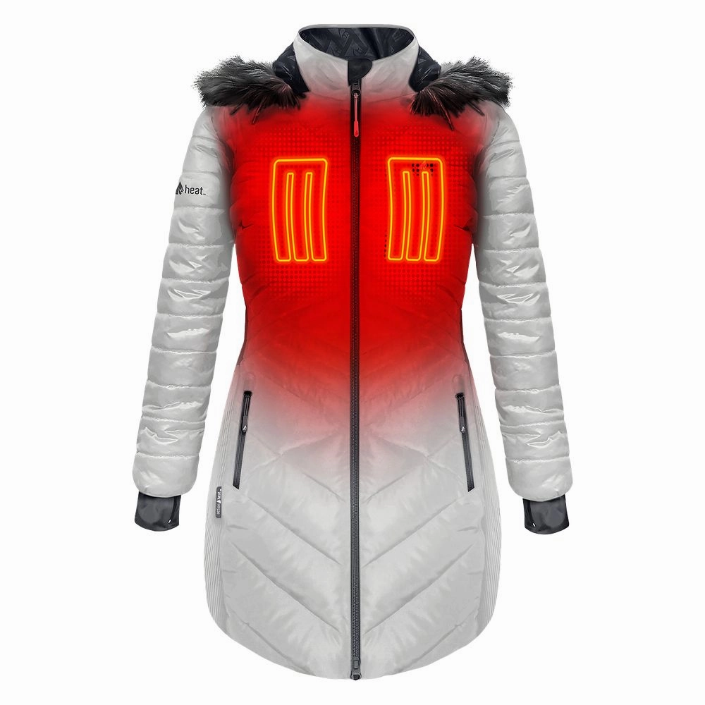 ActionHeat Women's 5V Battery-Heated Insulated Puffer Jacket with Hood for Ladies - Antarctica White - L