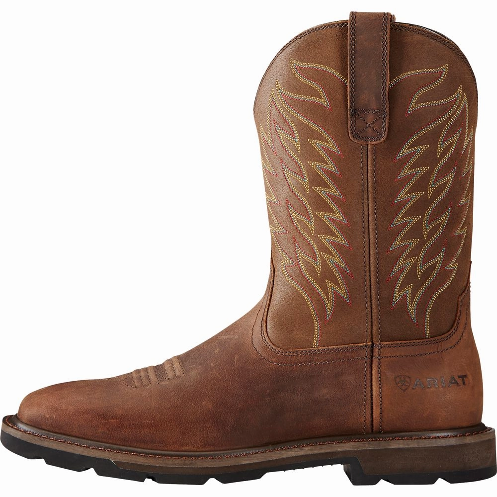 Ariat 10020059 Groundbreaker Wide Square-Toe Western Work Boots for Men - Brown - 14M