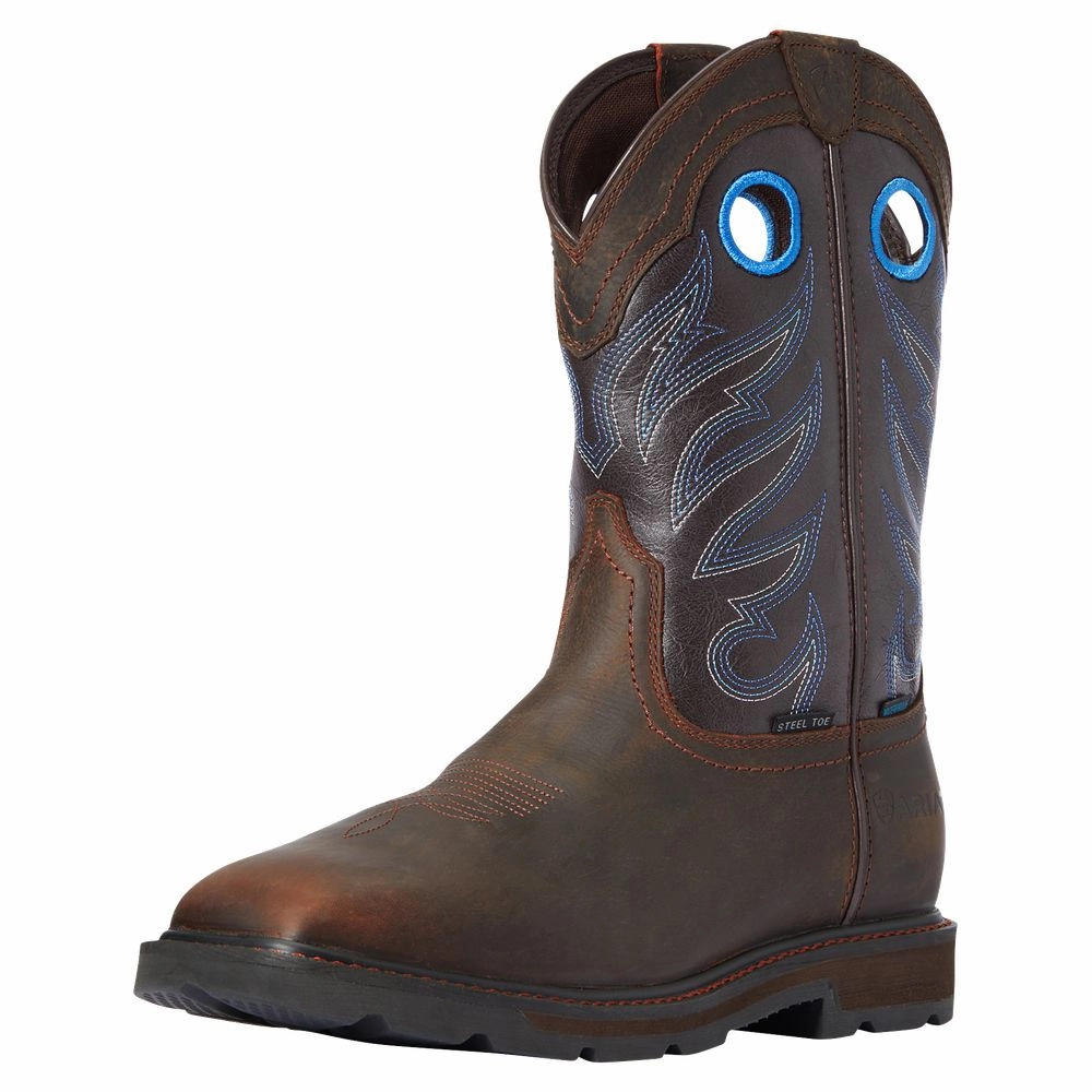 Ariat 10034720 Groundwork Wide Square-Toe H2O Steel-Toe Western Work Boots for Men - Dark Brown - 13M