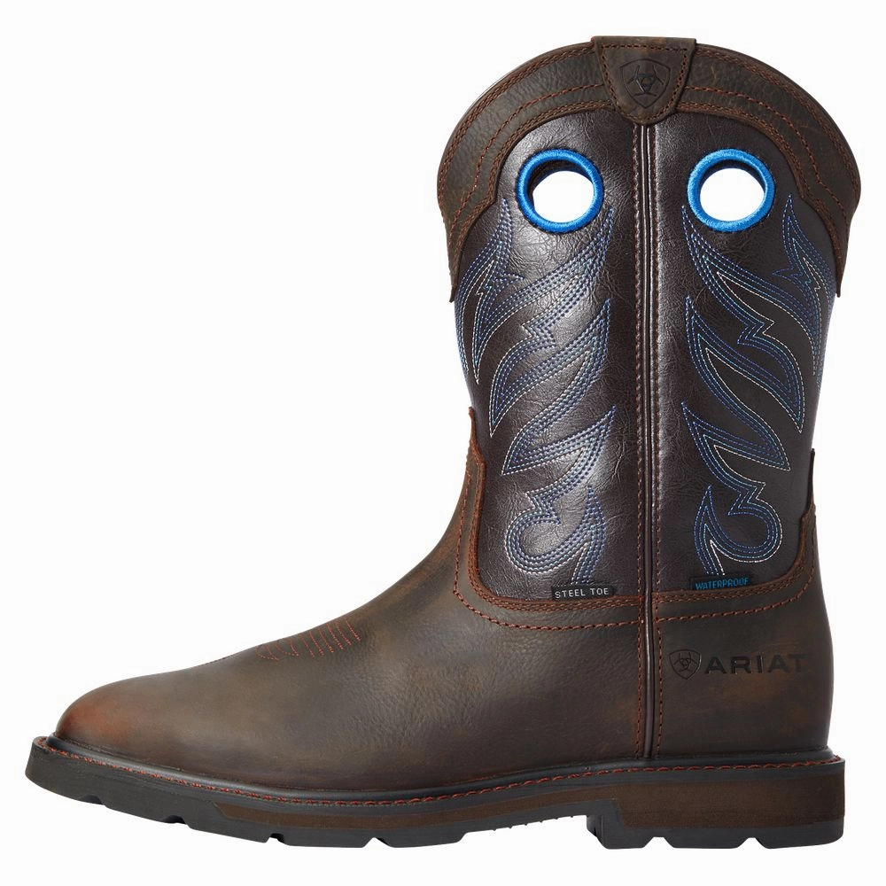 Ariat 10034720 Groundwork Wide Square-Toe H2O Steel-Toe Western Work Boots for Men - Dark Brown - 13M