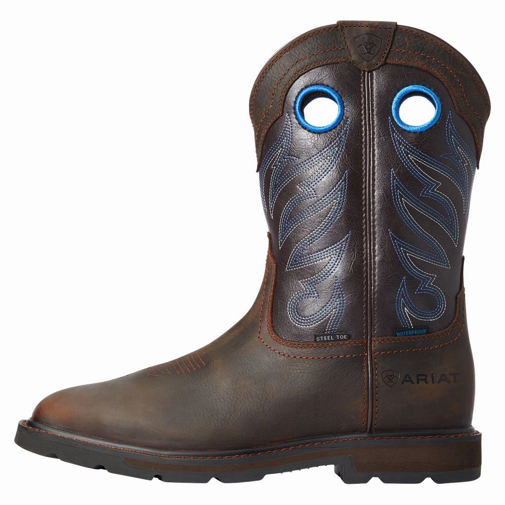 Ariat 10034720 Groundwork Wide Square-Toe H2O Steel-Toe Western Work Boots for Men - Dark Brown - 13M