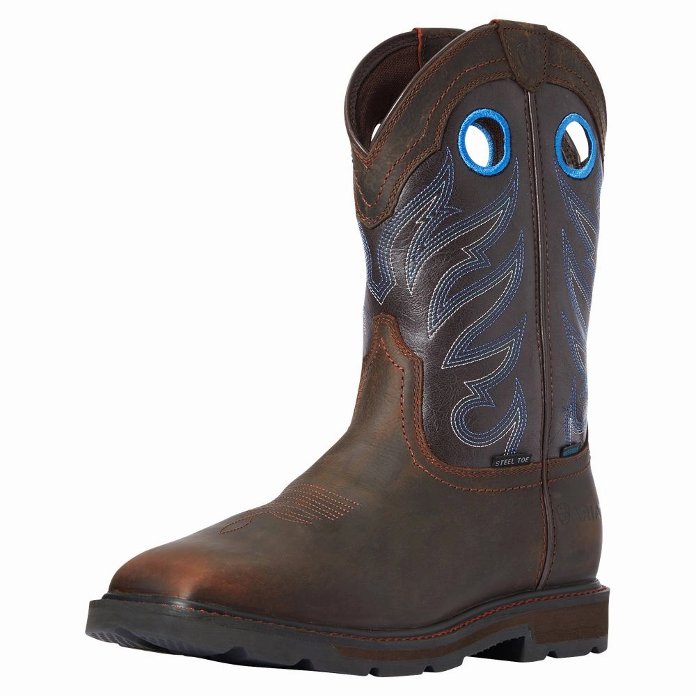Ariat 10034720 Groundwork Wide Square-Toe H2O Steel-Toe Western Work Boots for Men - Dark Brown - 8M