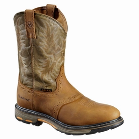Ariat 16916 Workhog Pull-On Western Boots for Men - Aged Bark/Army Green - 11W