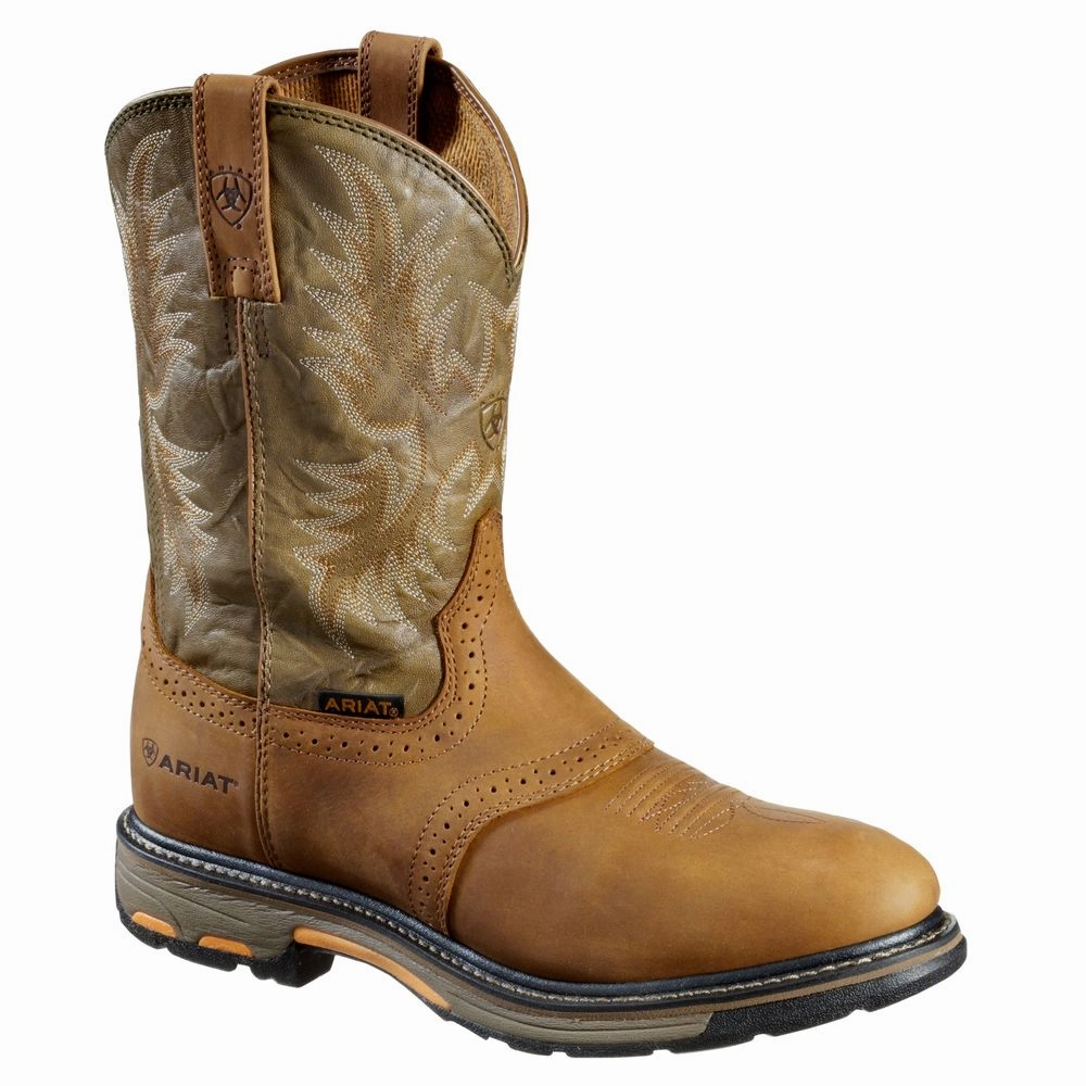 Ariat 16916 Workhog Pull-On Western Boots for Men - Aged Bark/Army Green - 11W