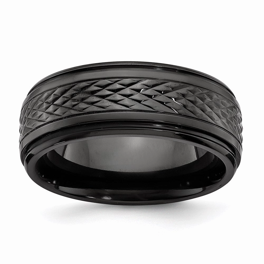 Black Zirconium Polished Ridged Edge 8mm Band | ZCR101