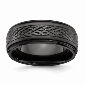 Black Zirconium Polished Ridged Edge 8mm Band | ZCR101