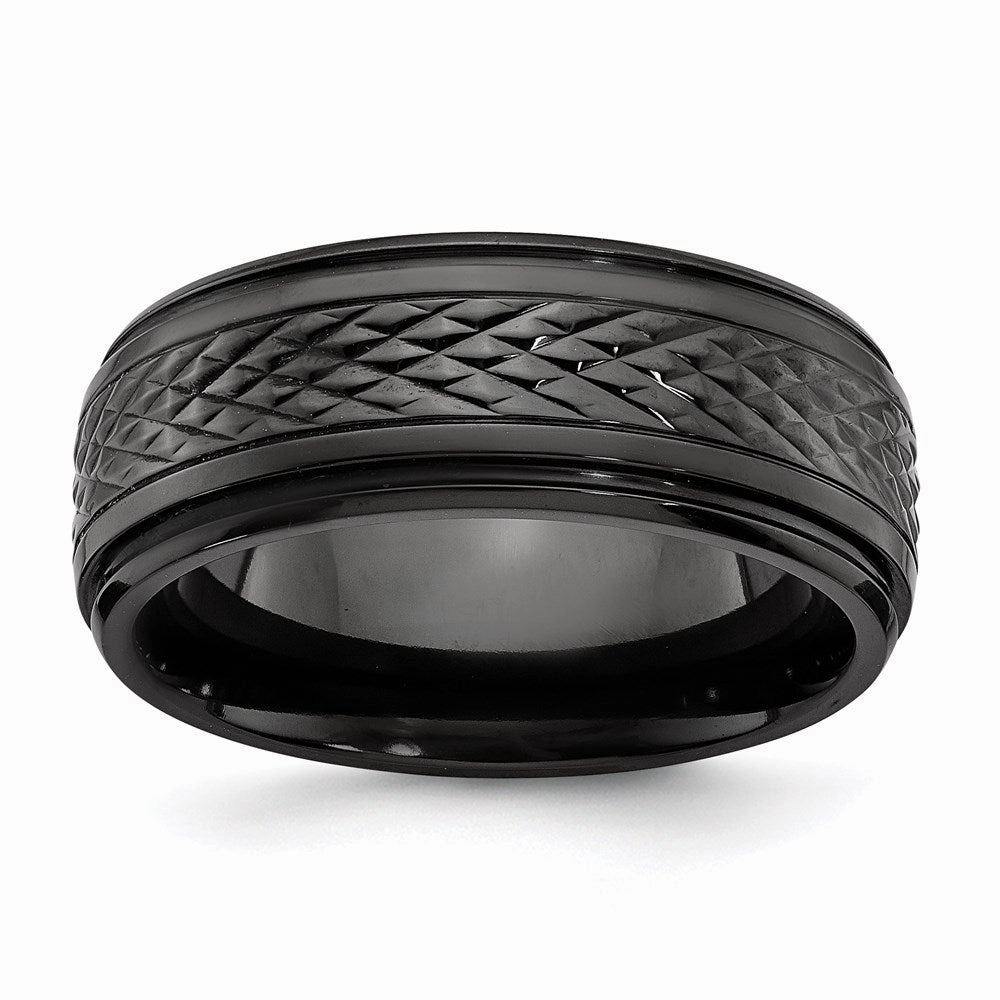 Black Zirconium Polished Ridged Edge 8mm Band | ZCR101