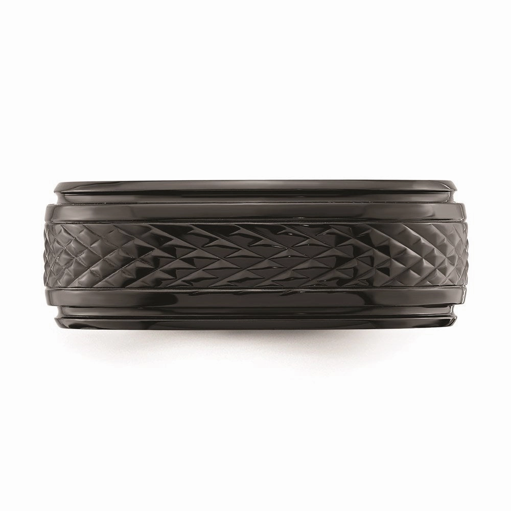 Black Zirconium Polished Ridged Edge 8mm Band | ZCR101