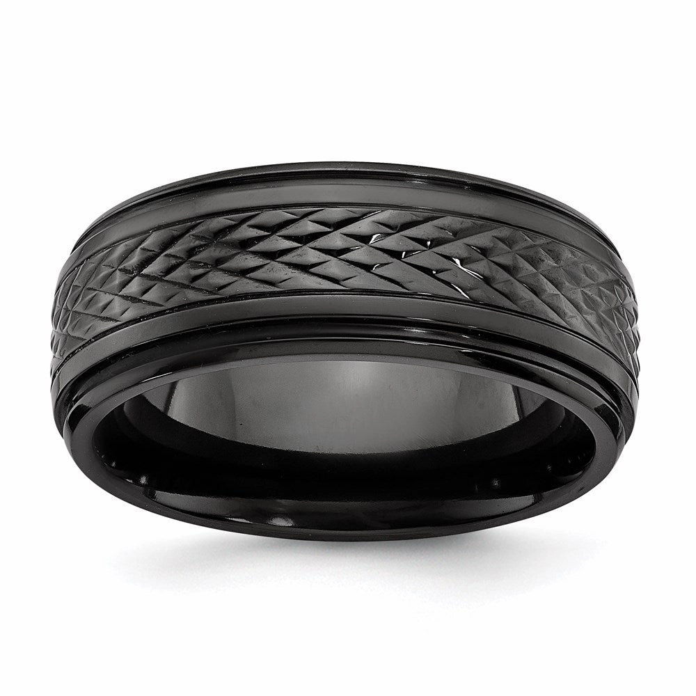 Black Zirconium Polished Ridged Edge 8mm Band | ZCR101