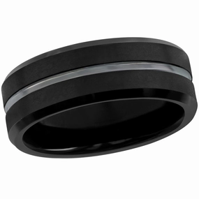 Blackjack Men's Ring - Matte and Polished Black Tungsten, Size 9 | SW-2075-9