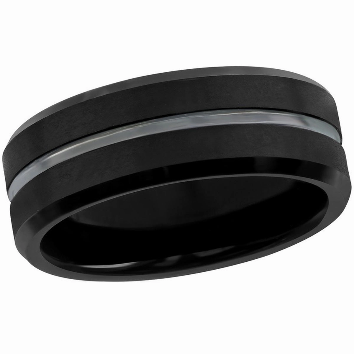 Blackjack Men's Ring - Matte and Polished Black Tungsten, Size 9 | SW-2075-9