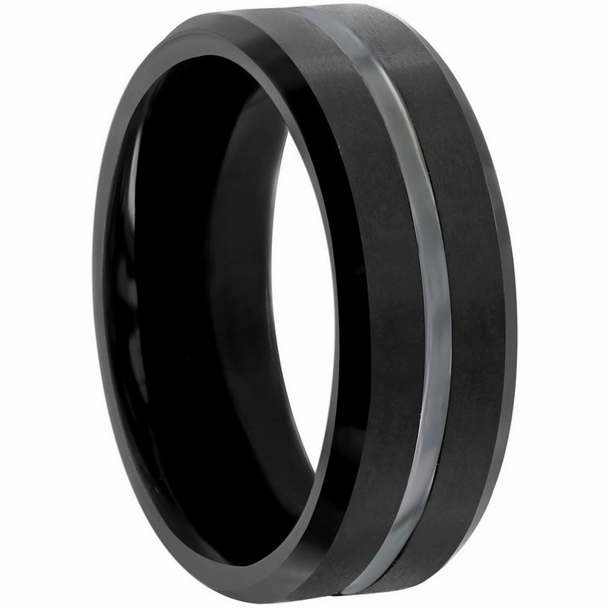 Blackjack Men's Ring - Matte and Polished Black Tungsten, Size 9 | SW-2075-9