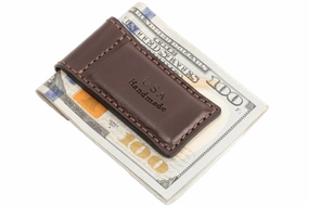 Brown Premium Leather Men's Magnetic Money Clip (Holds 30 Folded Bills)