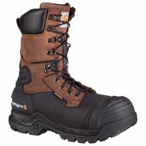 Carhartt CMC1259 10'' Safety Toe Waterproof Insulated Pac Boots for Men - Brown/Black - 9 M