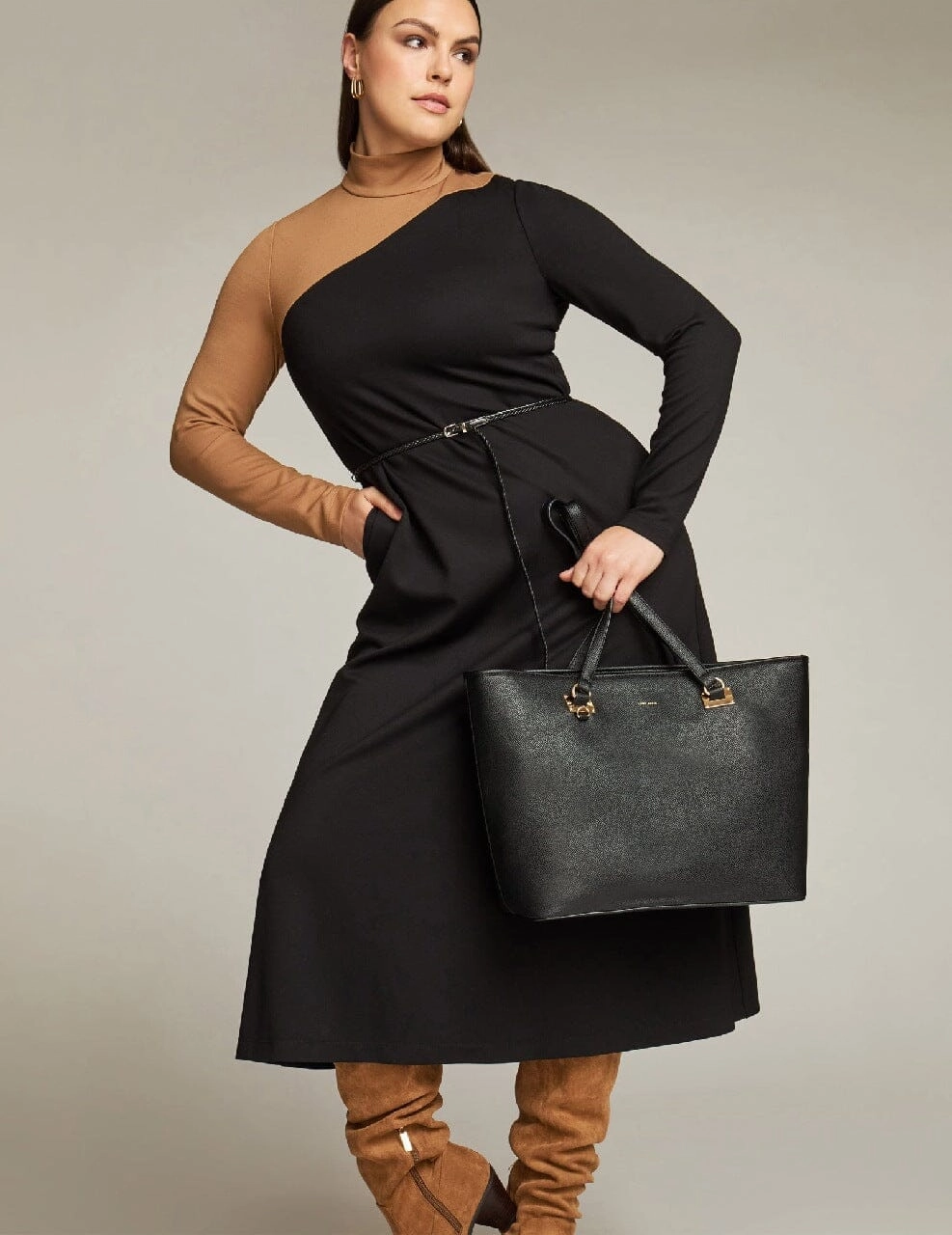 Color Blocked Mock Neck Midi Dress- Sale
