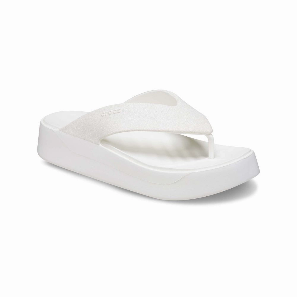 Crocs 209668-100 Getaway Platform Flip Flop Sandals Glitter Treatment, White, 6W
