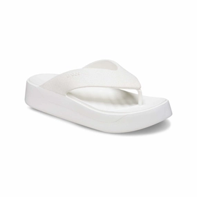 Crocs 209668-100 Getaway Platform Flip Flop Sandals Glitter Treatment, White, 6W