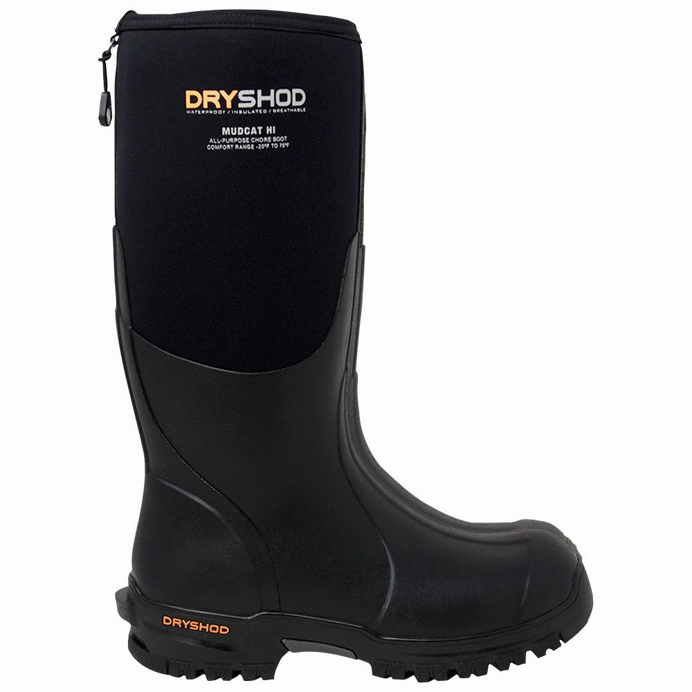 Dryshod MDC-MH-BK-010 Mudcat Rugged Knee High Work Boot for Men - Waterproof, Lightweight, Black/Orange, Size 10