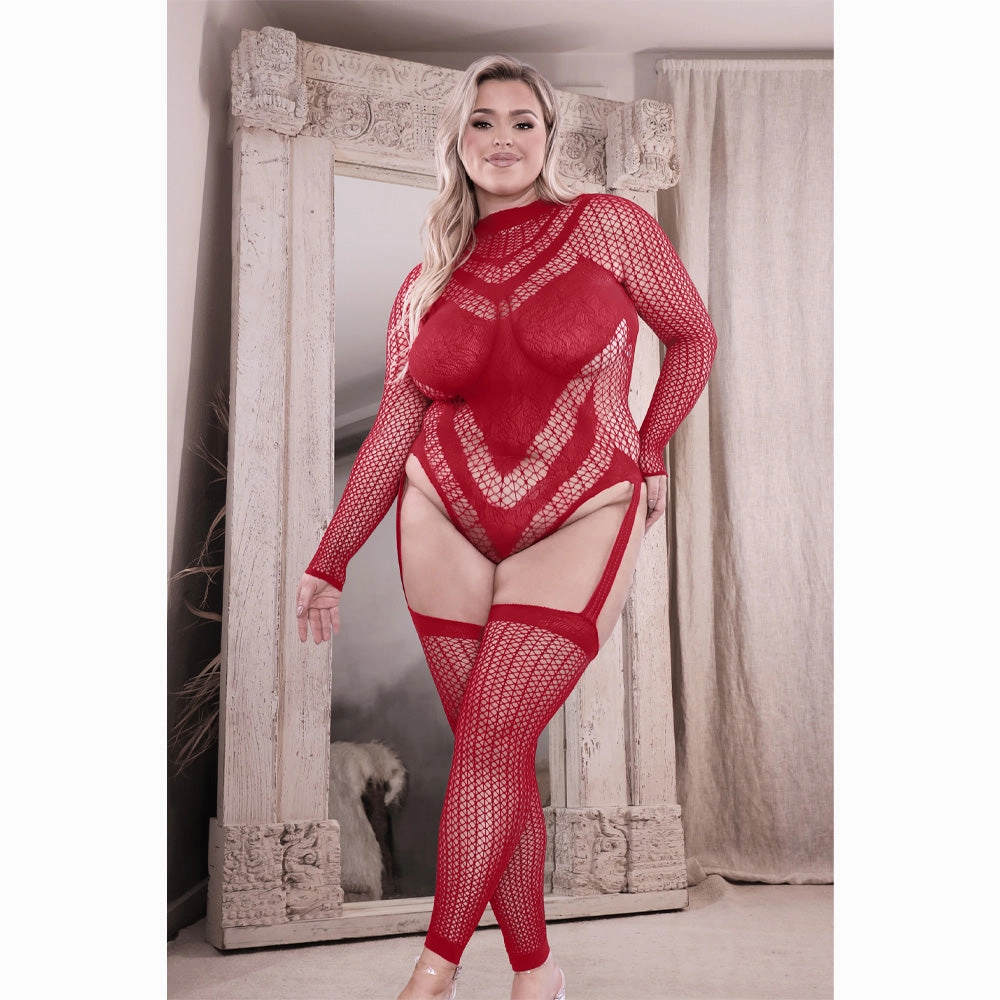 Fantasy Lingerie Infatuation Footless Teddy Bodystocking - Curvy