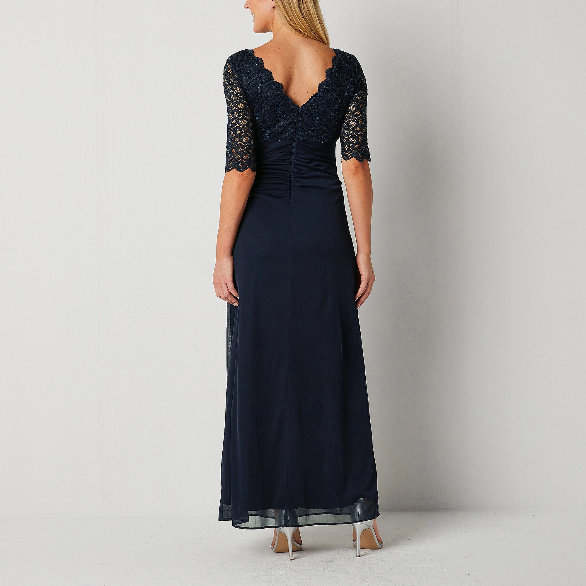 G Iii Leather Fashions Inc Jessica Howard 3/4 Sleeve Evening Gown - NAVY 18