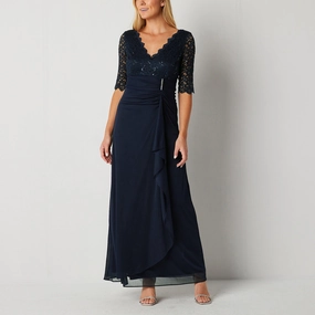 G Iii Leather Fashions Inc Jessica Howard 3/4 Sleeve Evening Gown - NAVY 18