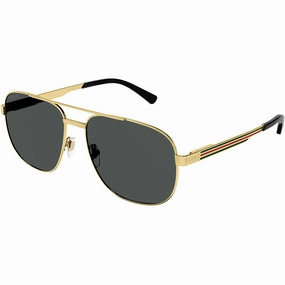 Gucci Men's Sunglasses - Gold Navigator Full Rim Metal Frame Grey Lens | GG1223S 002