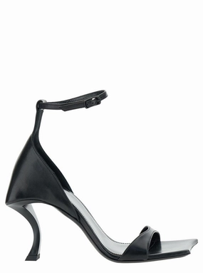 Hourglass' Black Sandals With Curved Heel In Leather