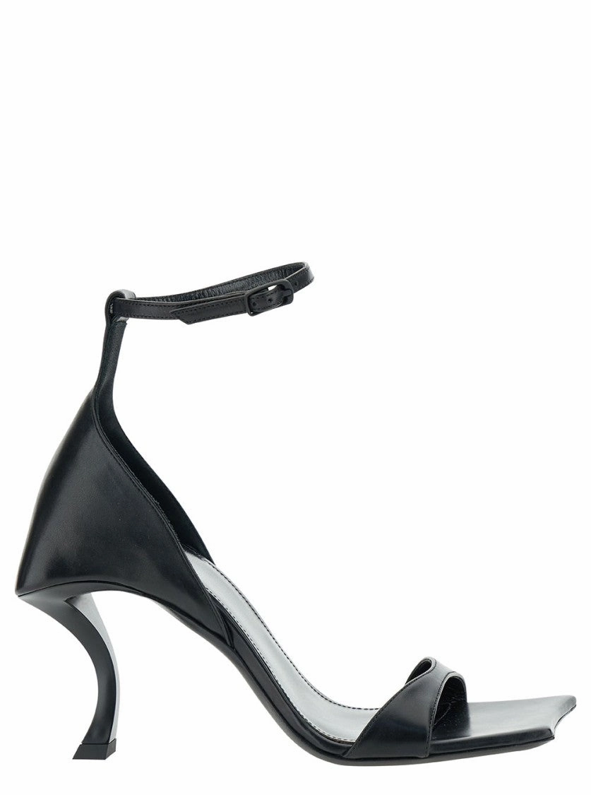 Hourglass' Black Sandals With Curved Heel In Leather