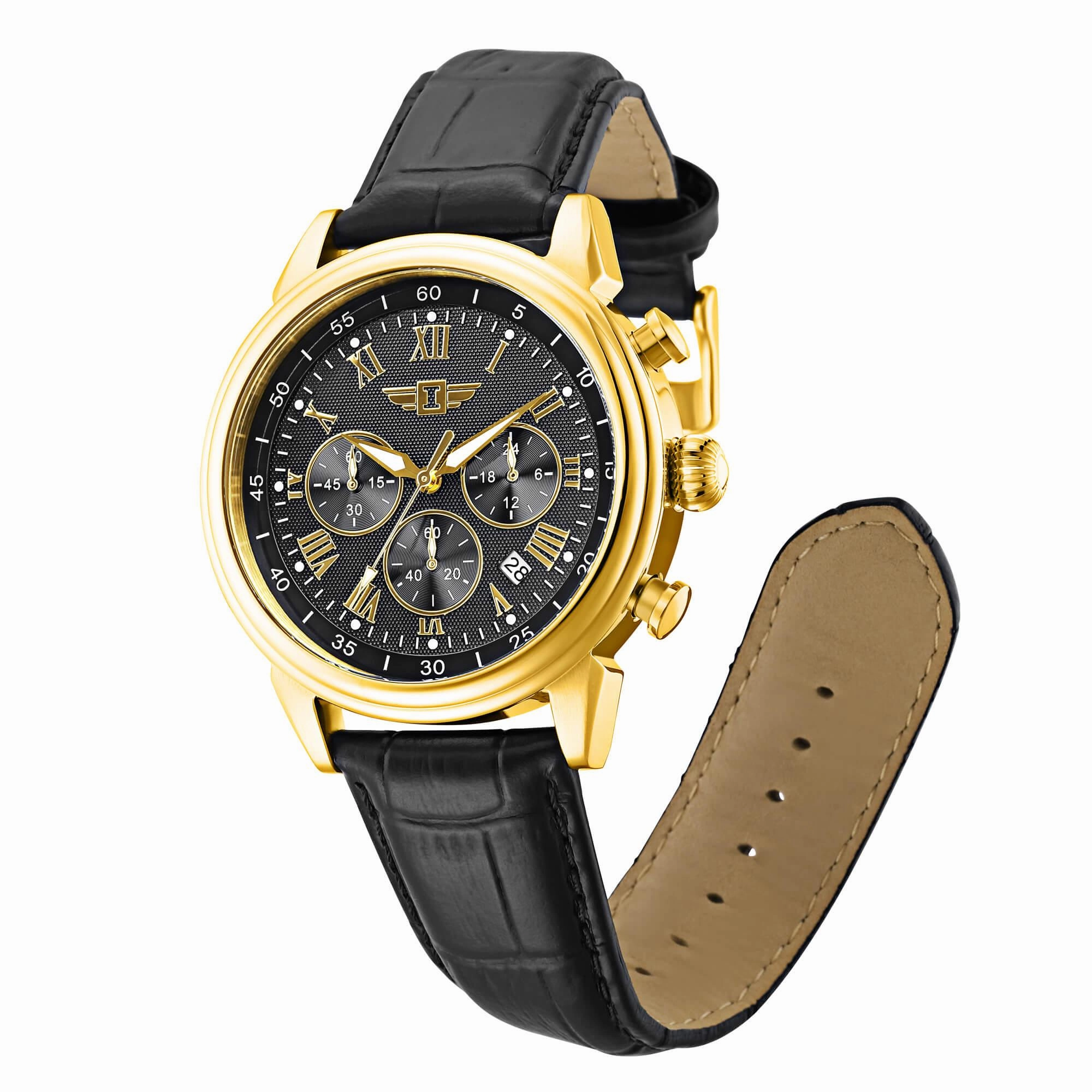 Invicta IBI-90242-003 Men's I by Invicta Collection Gold Tone Stainless Steel Quartz and Black Leather Band Watch