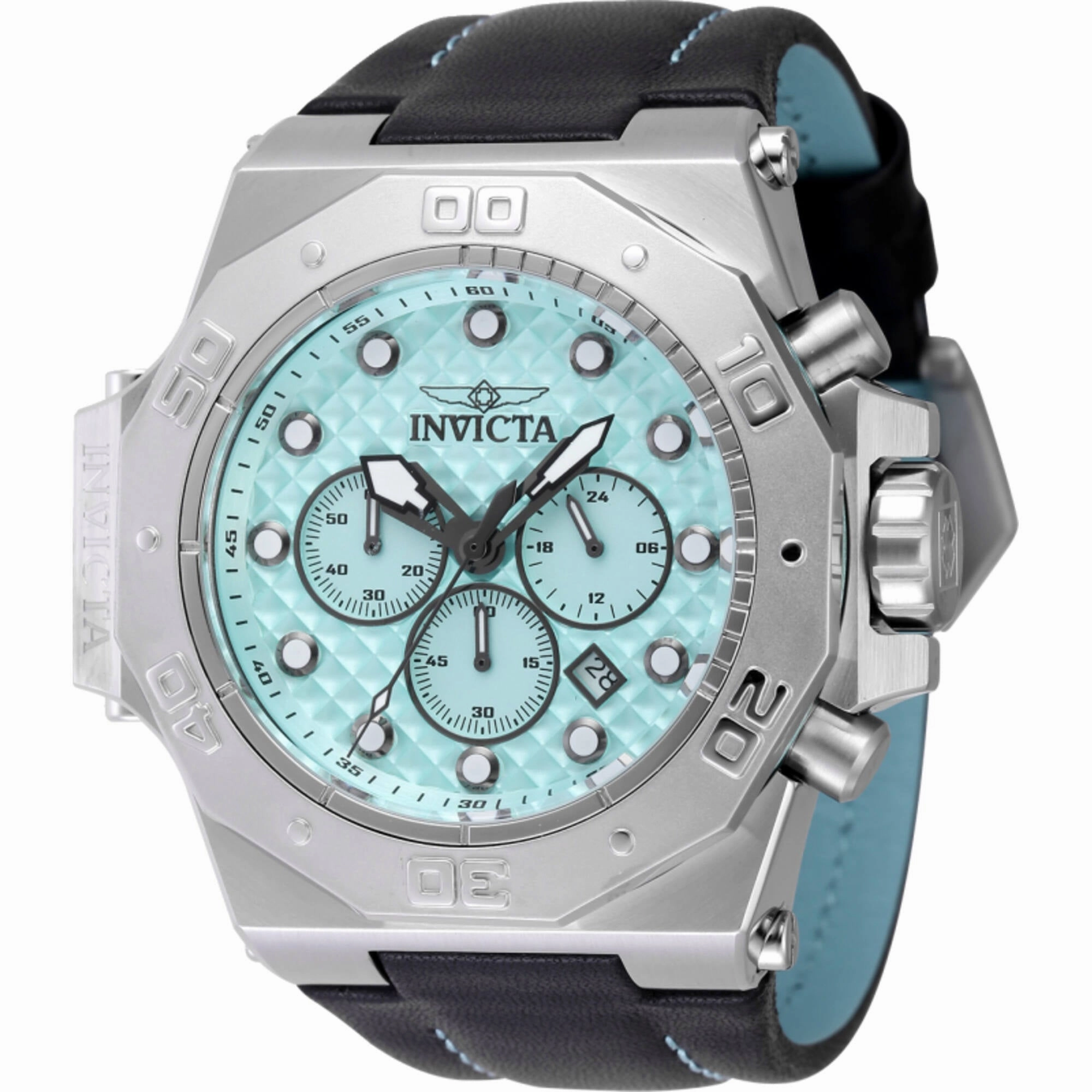Invicta Men's Watch - Akula Quartz Chrono Turquoise Dial Black Leather Strap | 47529