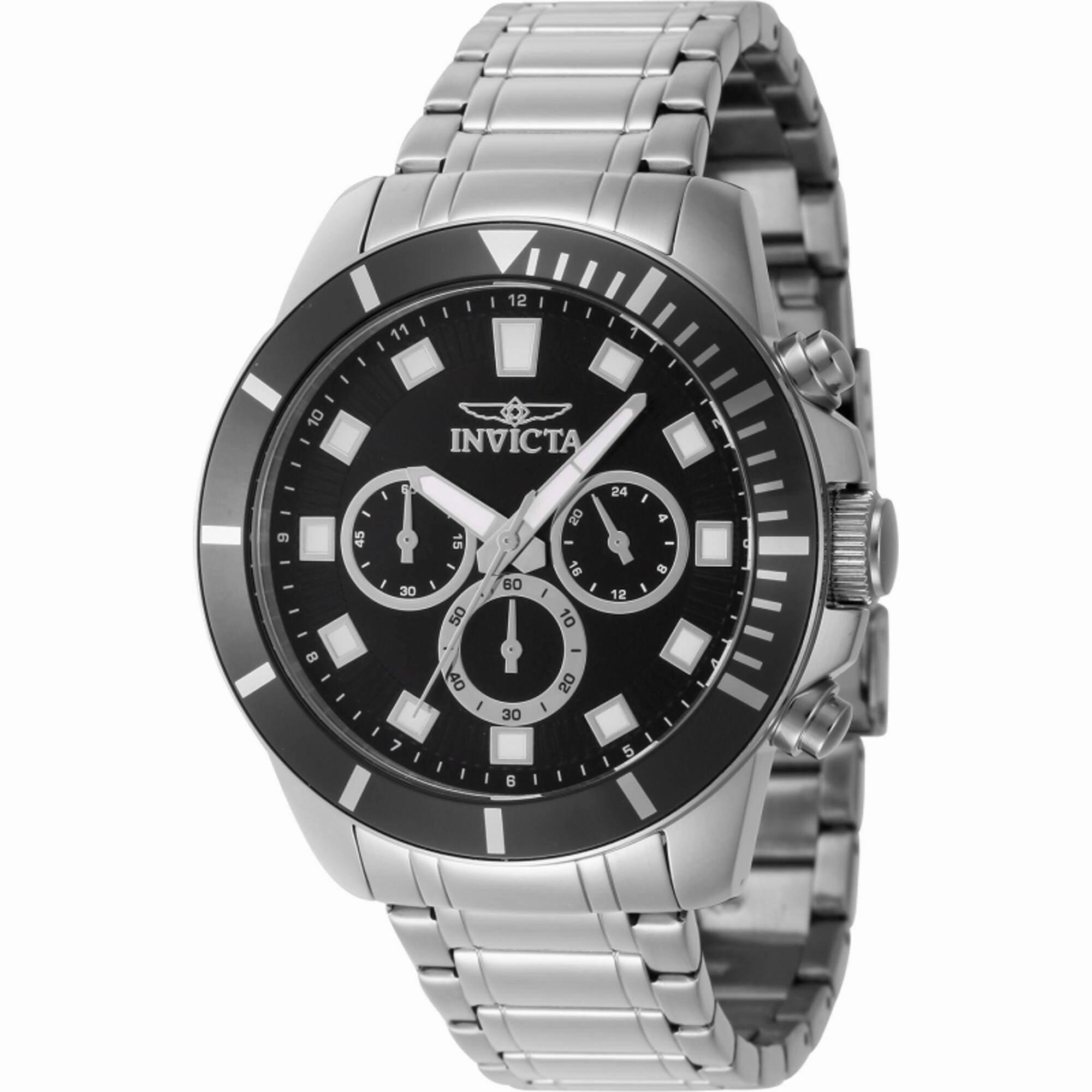 Invicta Men's Watch - Pro Diver Chronograph Black Dial Silver Steel Bracelet | 46031