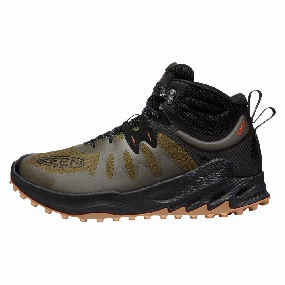 KEEN 1028035 Zionic Mid Waterproof Hiking Boots for Men - Dark Olive/Scarlet Ibis, 11M