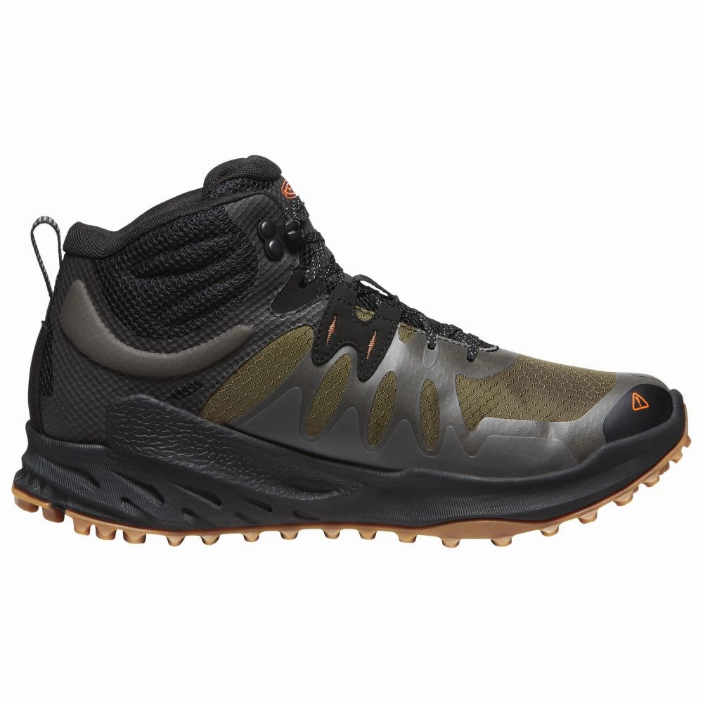 KEEN 1028035 Zionic Mid Waterproof Hiking Boots for Men - Dark Olive/Scarlet Ibis, 11M