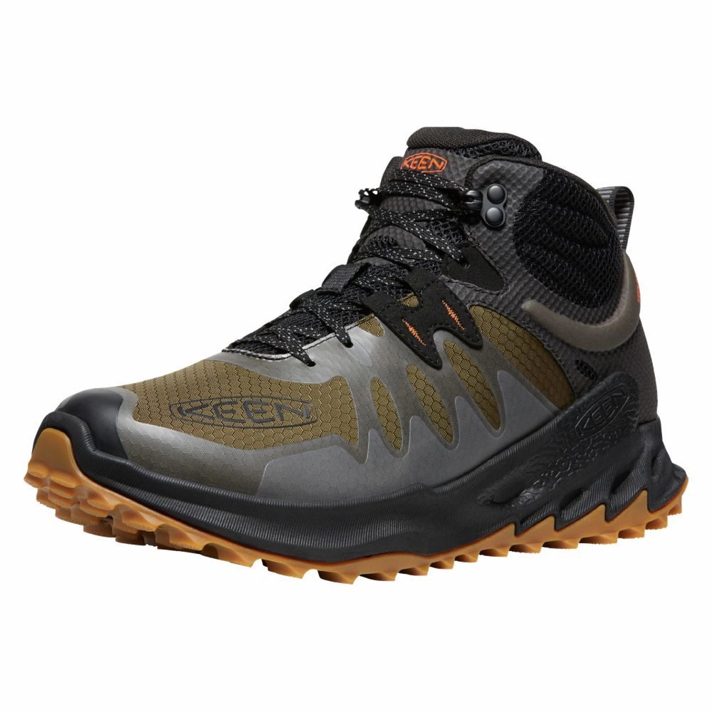 KEEN 1028035 Zionic Mid Waterproof Hiking Boots for Men - Dark Olive/Scarlet Ibis, 11M