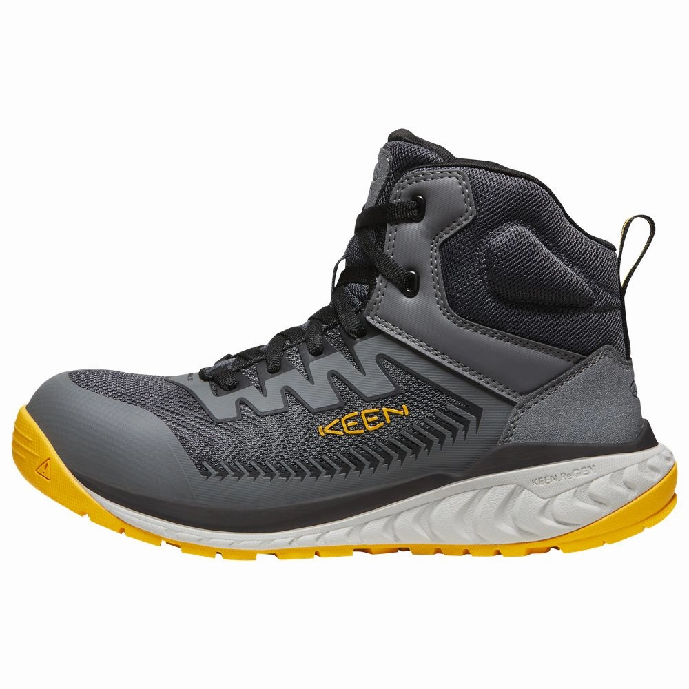KEEN Utility 1027652 Arvada Mid Carbon Toe Work Boots for Men - Black/Keen Yellow - 10M