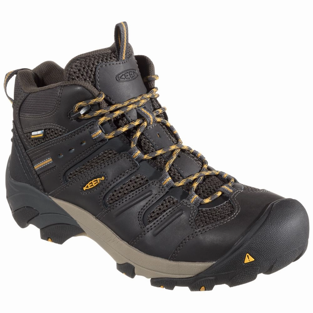 KEEN Utility Lansing Mid Waterproof Steel Toe Work Boots for Men - Raven/Tawny Olive - 11W