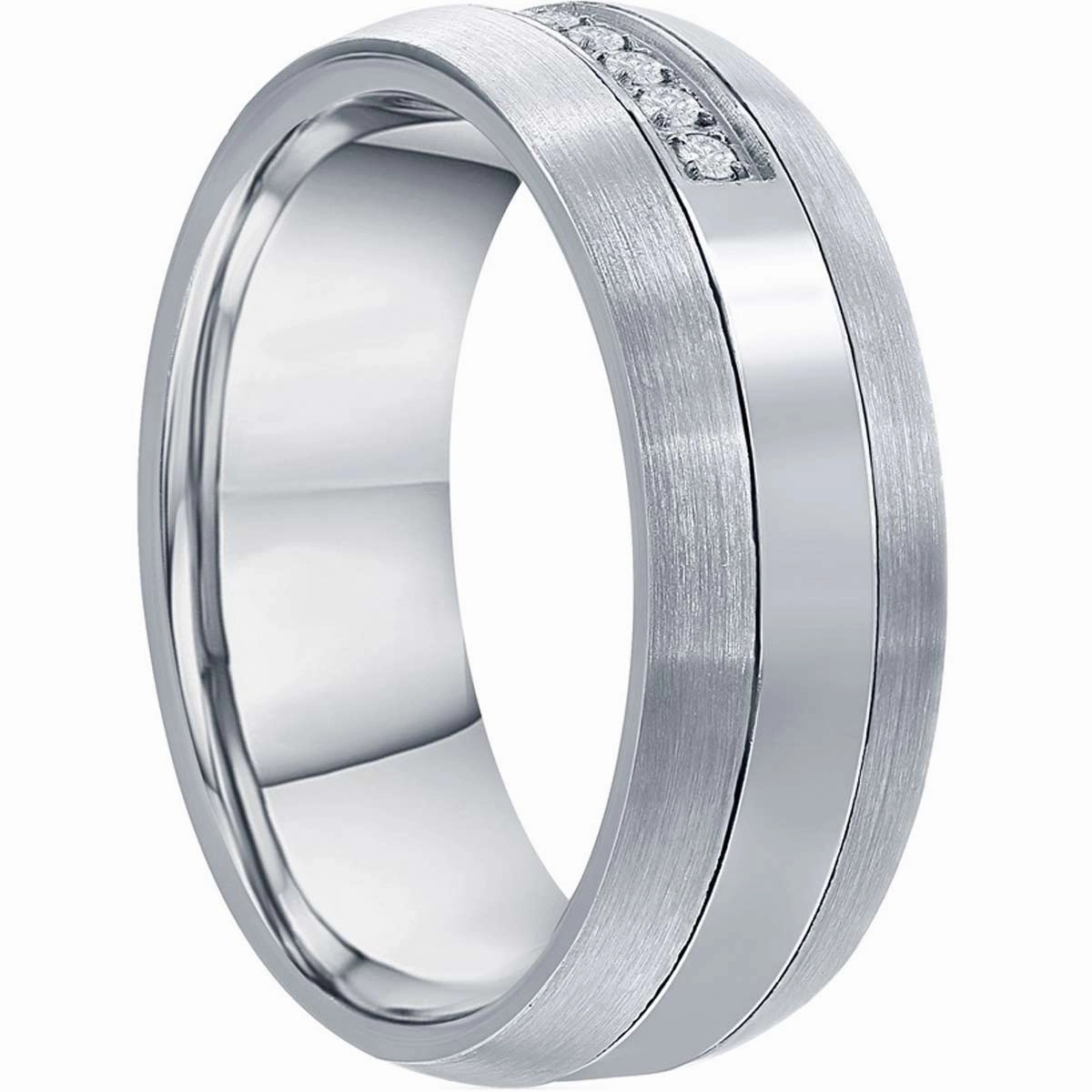 Men's Ring - Brushed and Polished CZ 8mm Tungsten, Size 9 | SW-2121-9