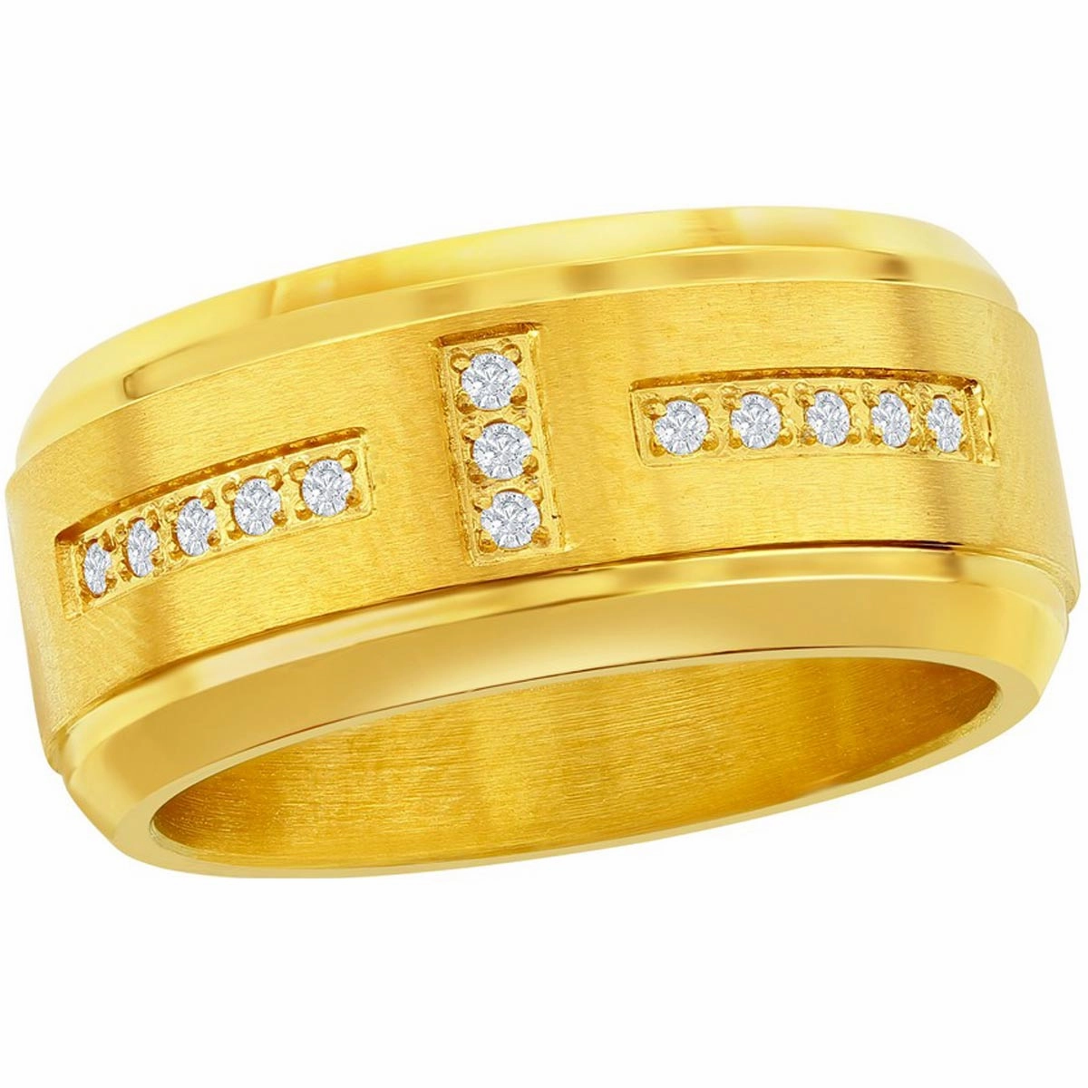 Men's Ring - Stainless Steel Polished Gold Tone White CZ, Size 9 | SW-2108-9