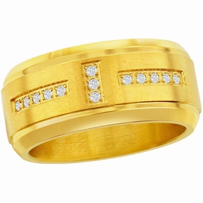 Men's Ring - Stainless Steel Polished Gold Tone White CZ, Size 9 | SW-2108-9