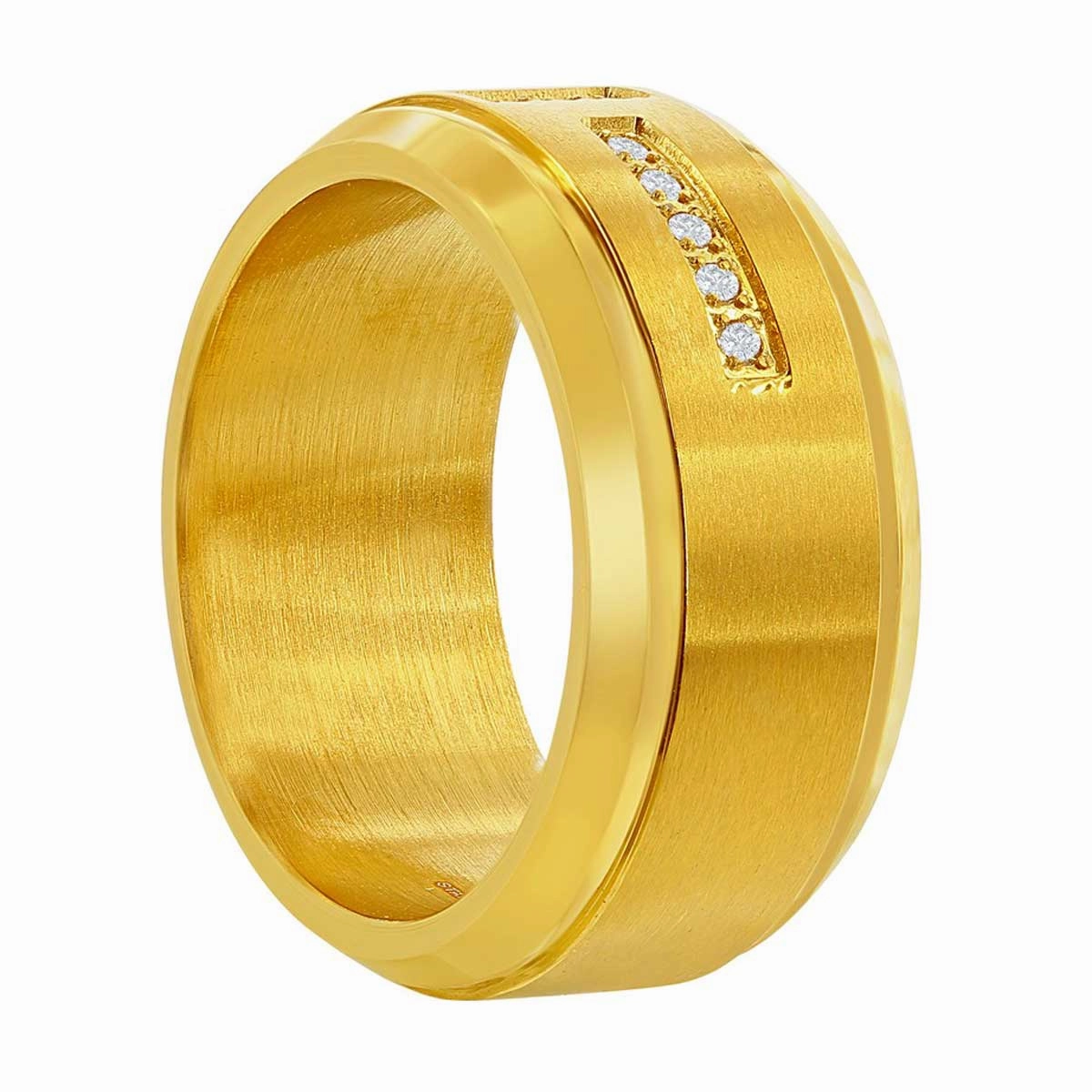 Men's Ring - Stainless Steel Polished Gold Tone White CZ, Size 9 | SW-2108-9