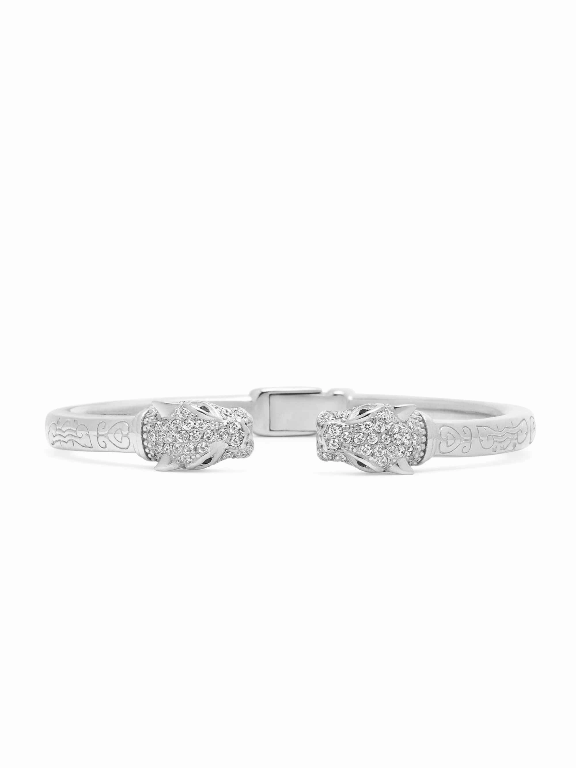 Men's Silver CZ Panther Bangle