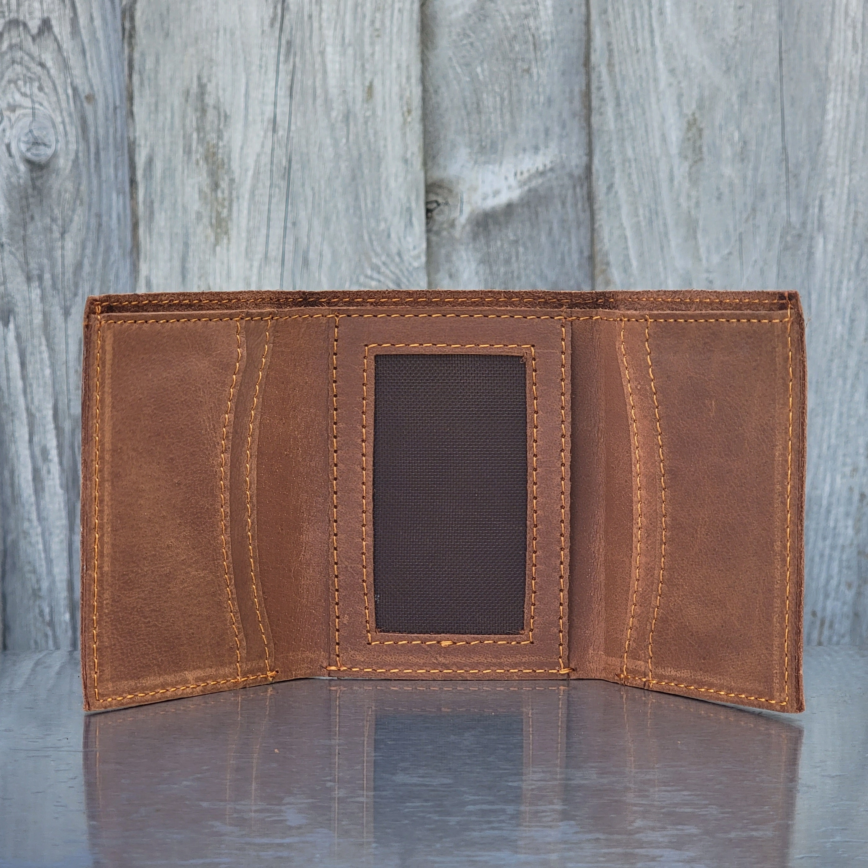 Meraki - Engraved Cognac Full Grain Leather Trifold Wallet