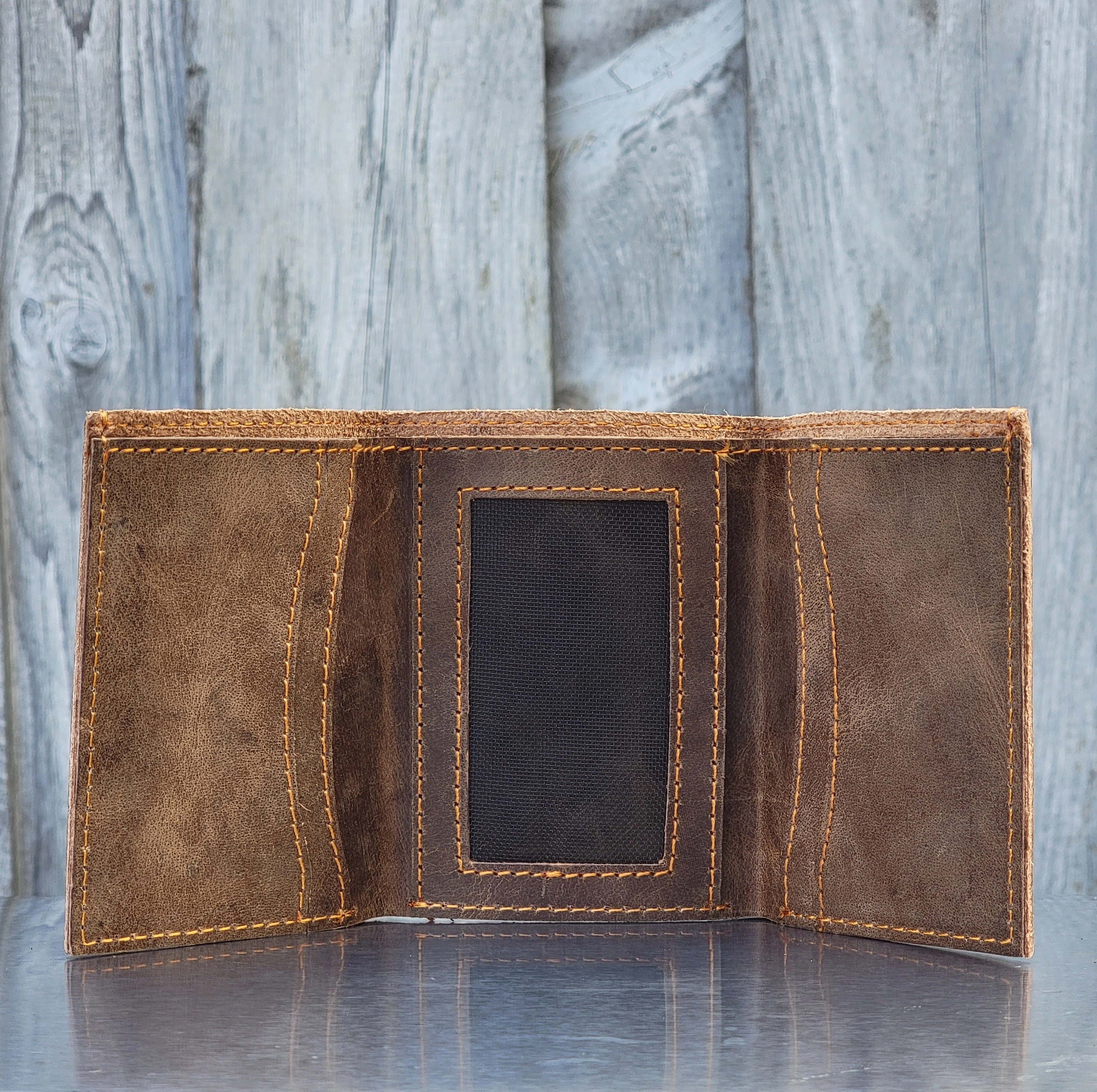 Meraki - Engraved Cognac Full Grain Leather Trifold Wallet