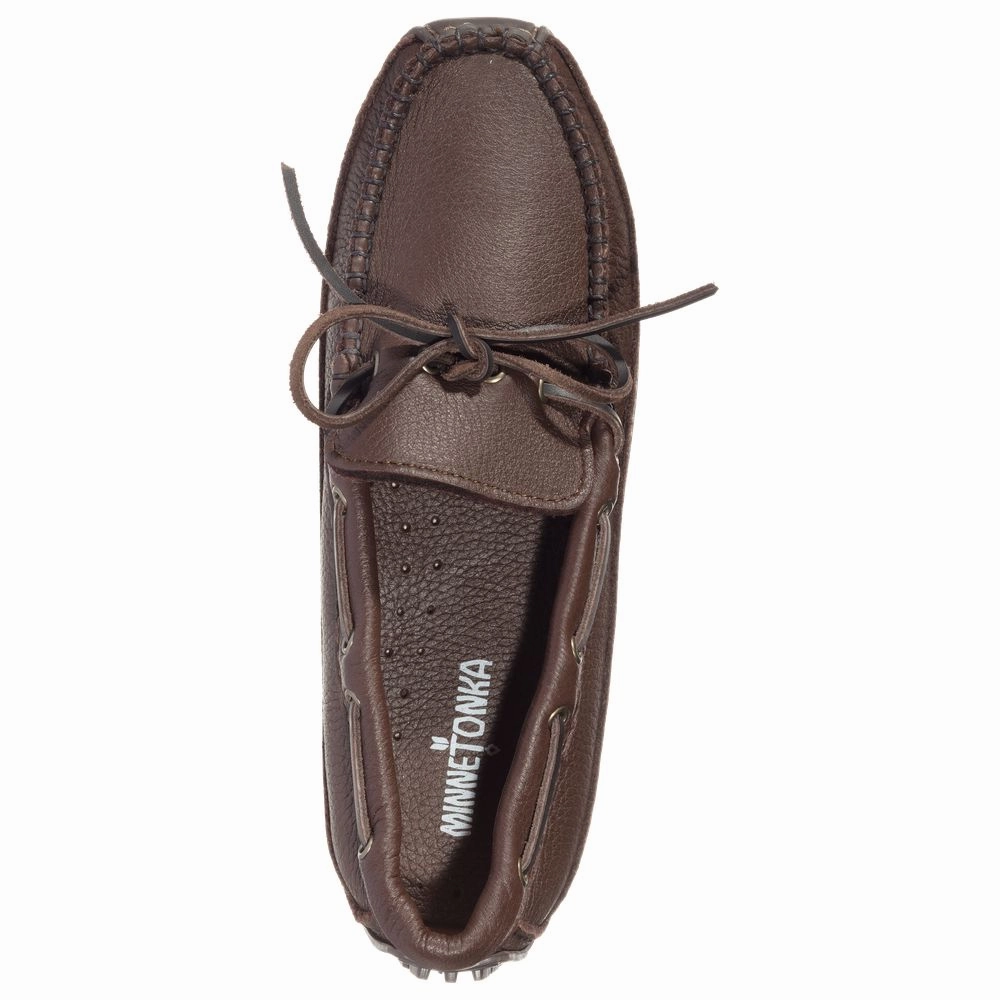 Minnetonka Moccasin Moosehide Weekender Moccasins for Men - Chocolate - 12M