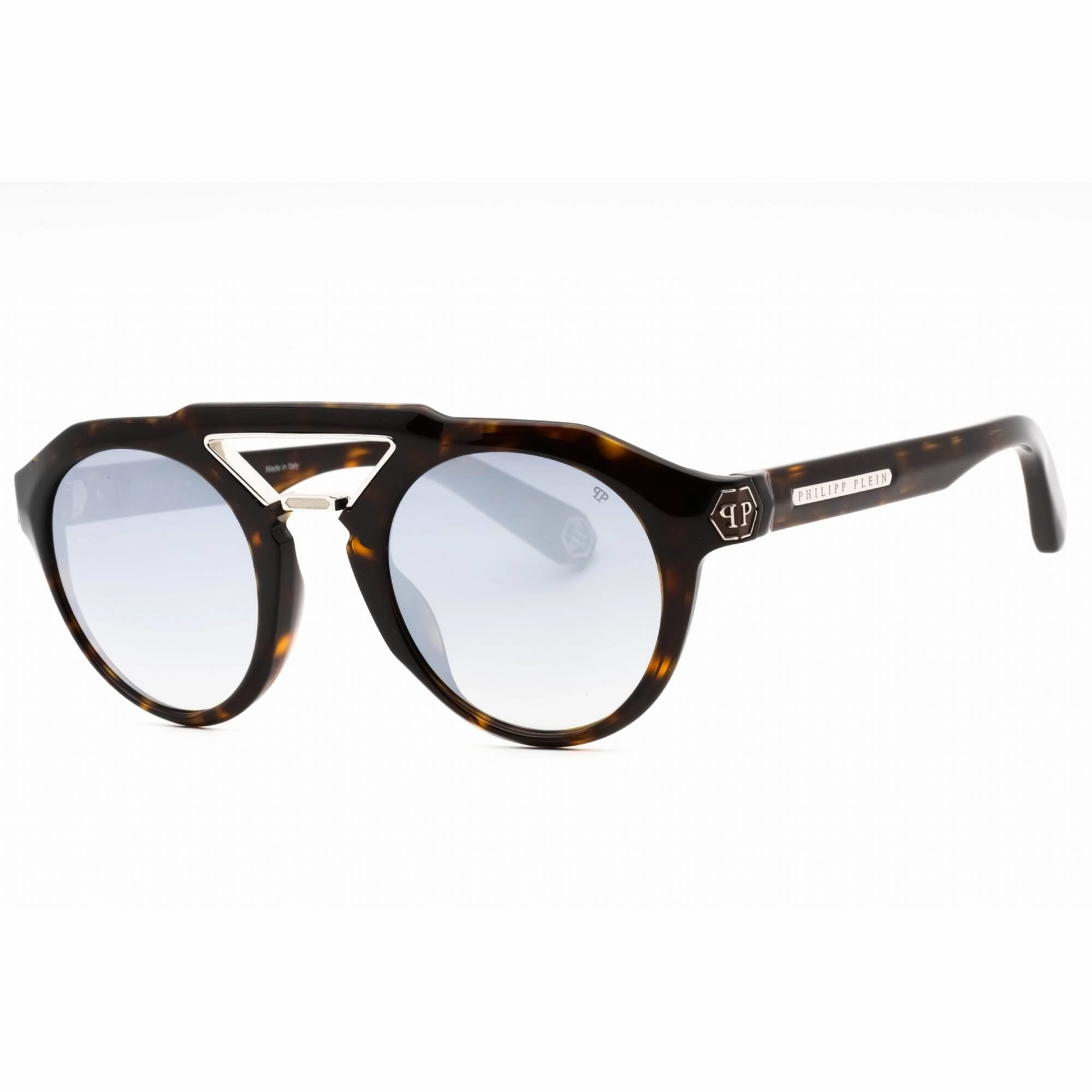 Philipp Plein Men's Sunglasses - Shiny Dark Havana Plastic Round Frame | SPP045M 722X