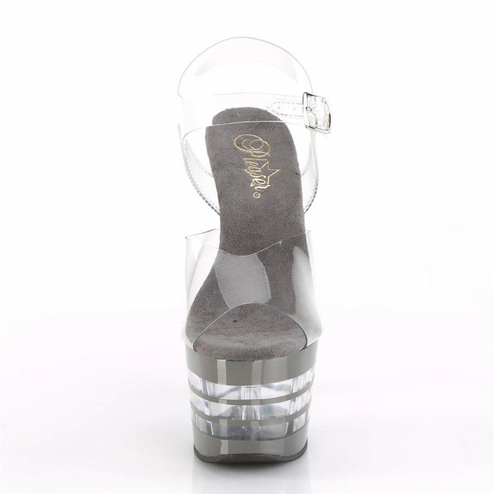 Pleaser Adore - 708 Lisa - Clear/Lined Pewter Chrome