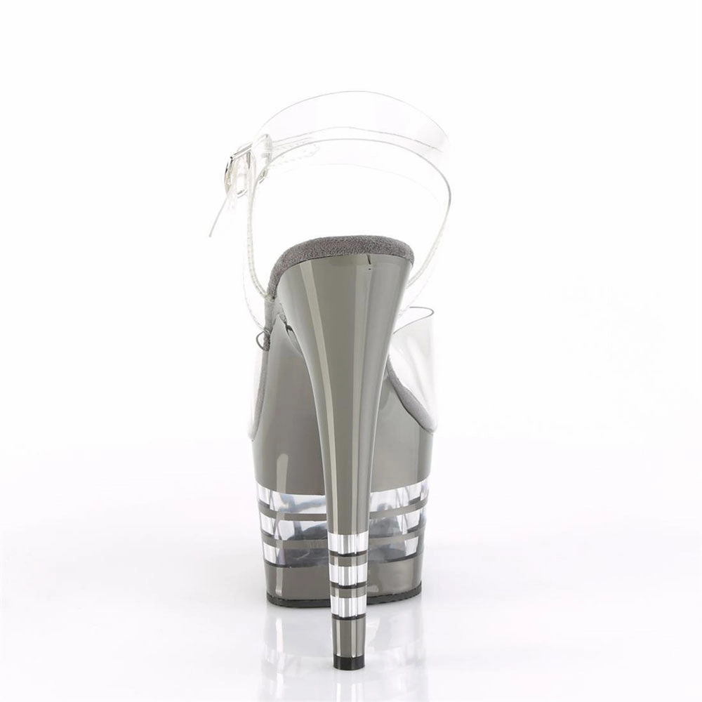 Pleaser Adore - 708 Lisa - Clear/Lined Pewter Chrome