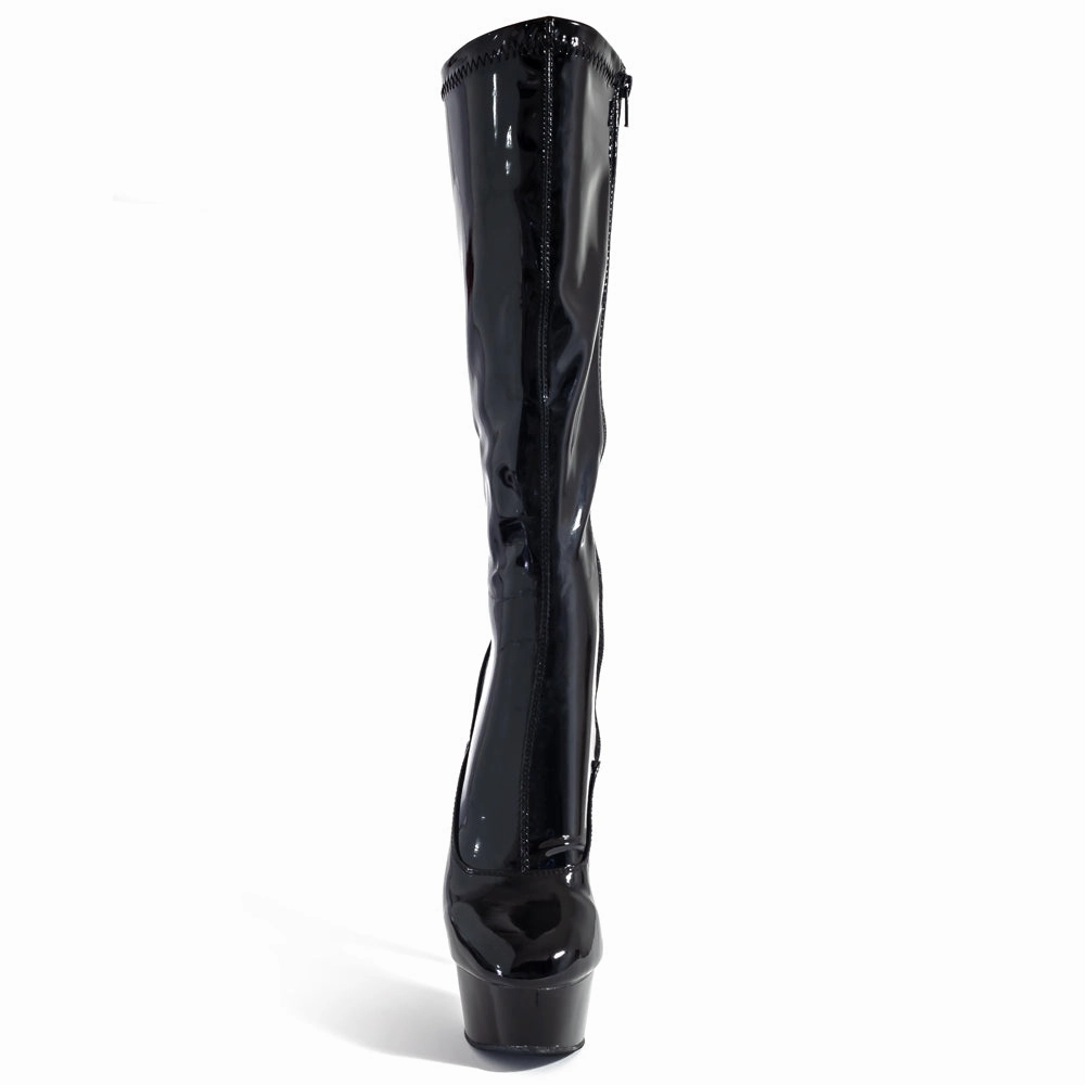 Pleaser Delight 6" Stiletto Platform Knee Boots - Patent Black