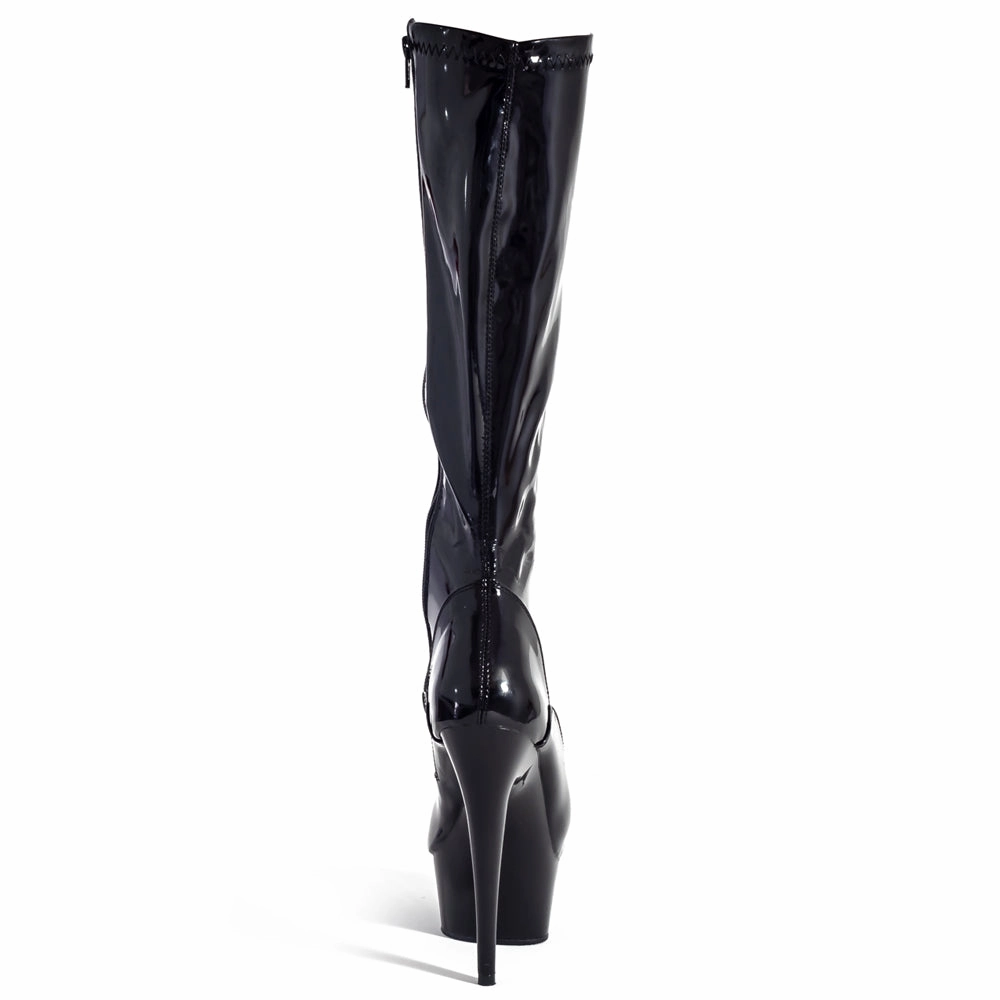 Pleaser Delight 6" Stiletto Platform Knee Boots - Patent Black