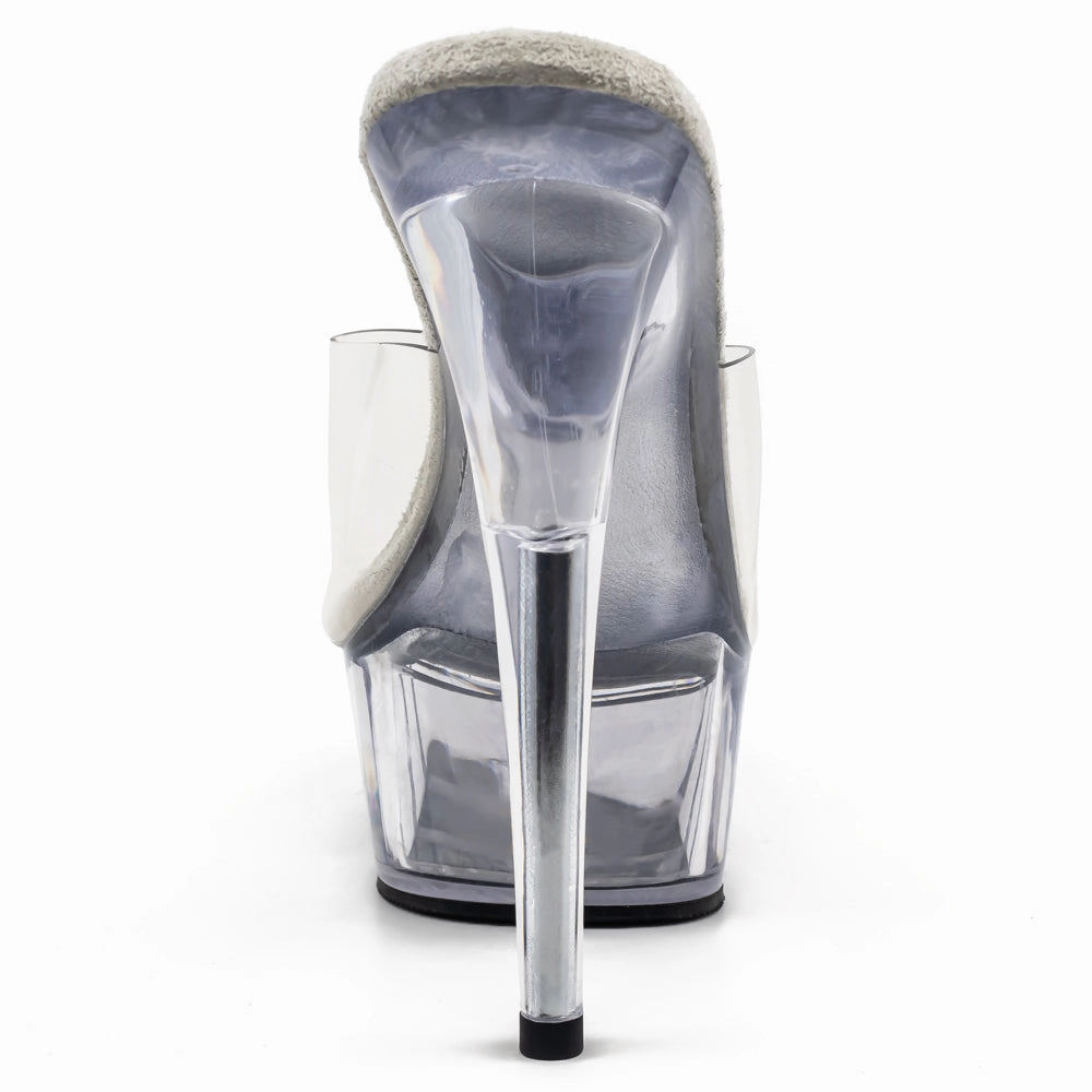 Pleaser Delight 6" Stiletto Platform Slide Sandals - Clear/Clear